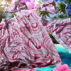 Pink and White Swirl Bikini Set